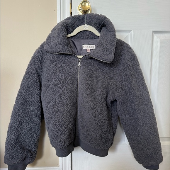 Knox Rose Target Grey Sherpa bomber jacket - Picture 1 of 4